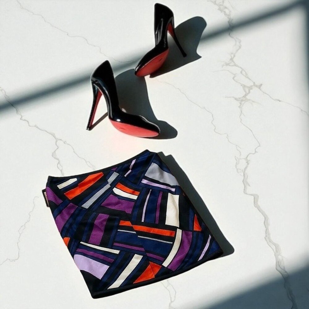 Worthington Black Colorful Geometric Print Pencil Skirt With Back Slit 18